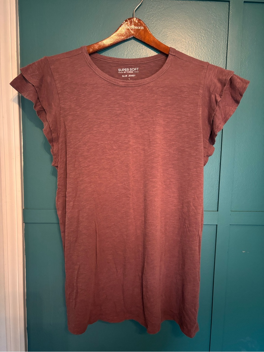 Torrid Super Soft Women's Ruffle Sleeve Tee in Mauve Size 1 (XL)